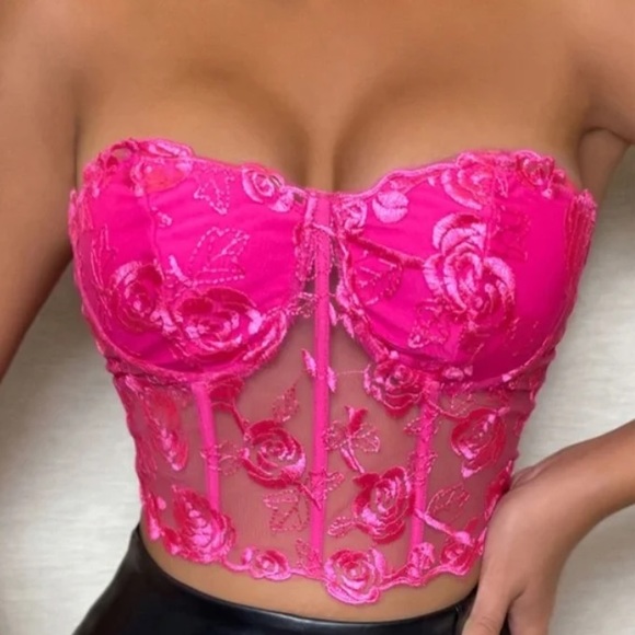 Boho black Lace Floral Embroidered Corset Bustier Crop Top - Picture 5 of 16